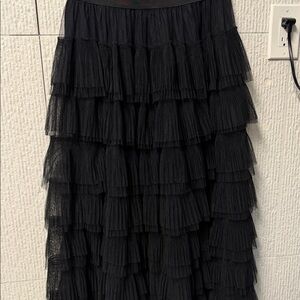 Maje Black tulle Tiered A-Line Skirt